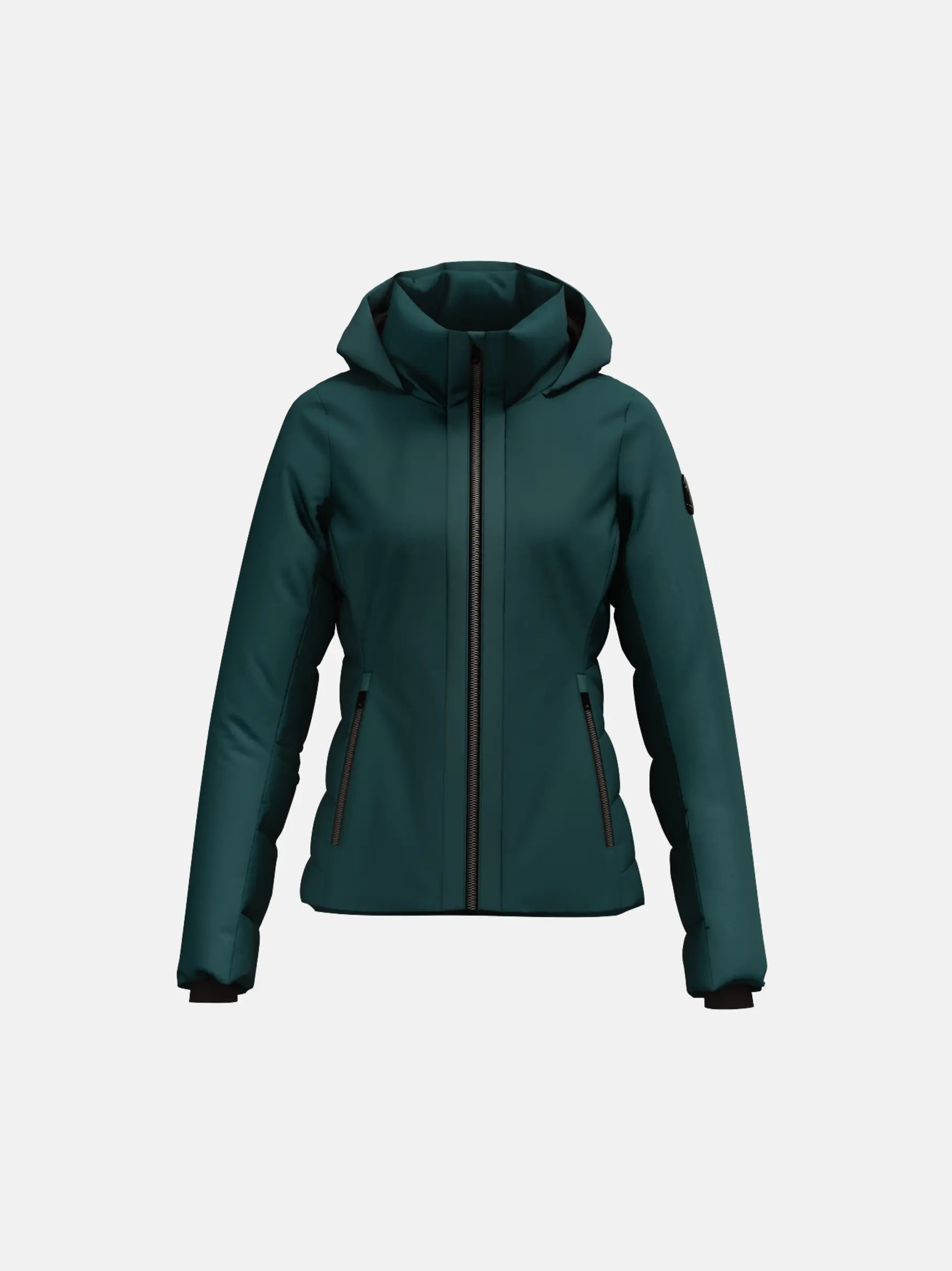A dark green HEAD Women's Ashley Ski Jacket that is waterproof, insulated, breathable, and stretchable.