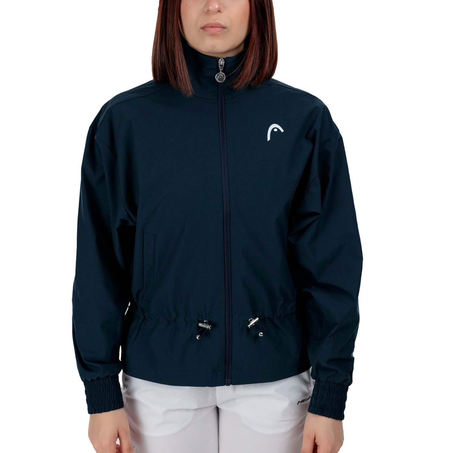 HEAD Women's Breaker Jacket featuring lightweight construction, a full-zip design, side pockets, and a flattering athletic fit.