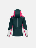 A green and pink HEAD Women's Joy Ski Jacket that is waterproof, insulated, breathable, and stretchable.