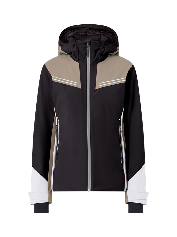A Head Women’s Joy Jacket showing waterproof breathable shell fabric, articulated sleeves, fully taped seams, insulated quilting, zippered hand pockets, and high stand-up collar.