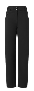 A pair of black Head Women’s Joy Pants showing waterproof breathable shell fabric, articulated knee construction, fully taped seams, adjustable waistband, side zippered pockets, and reinforced scuff guards at lower leg hems.