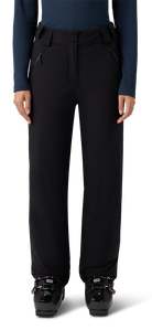 A pair of black Head Women’s Joy Pants showing waterproof breathable shell fabric, articulated knee construction, fully taped seams, adjustable waistband, side zippered pockets, and reinforced scuff guards at lower leg hems.