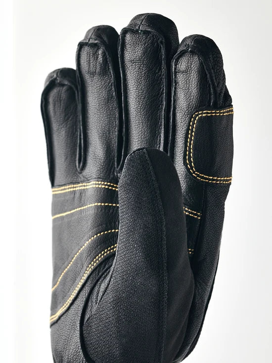 Hestra Army Leather GORE-TEX 5 Finger ski gloves with waterproof membrane, goat leather, G-Loft insulation and long snow-lock cuffs.