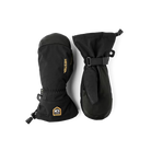 A pair of black Hestra Army Leather GORE-TEX Mittens, which are designed to keep your hands warm and dry in harsh winter conditions.