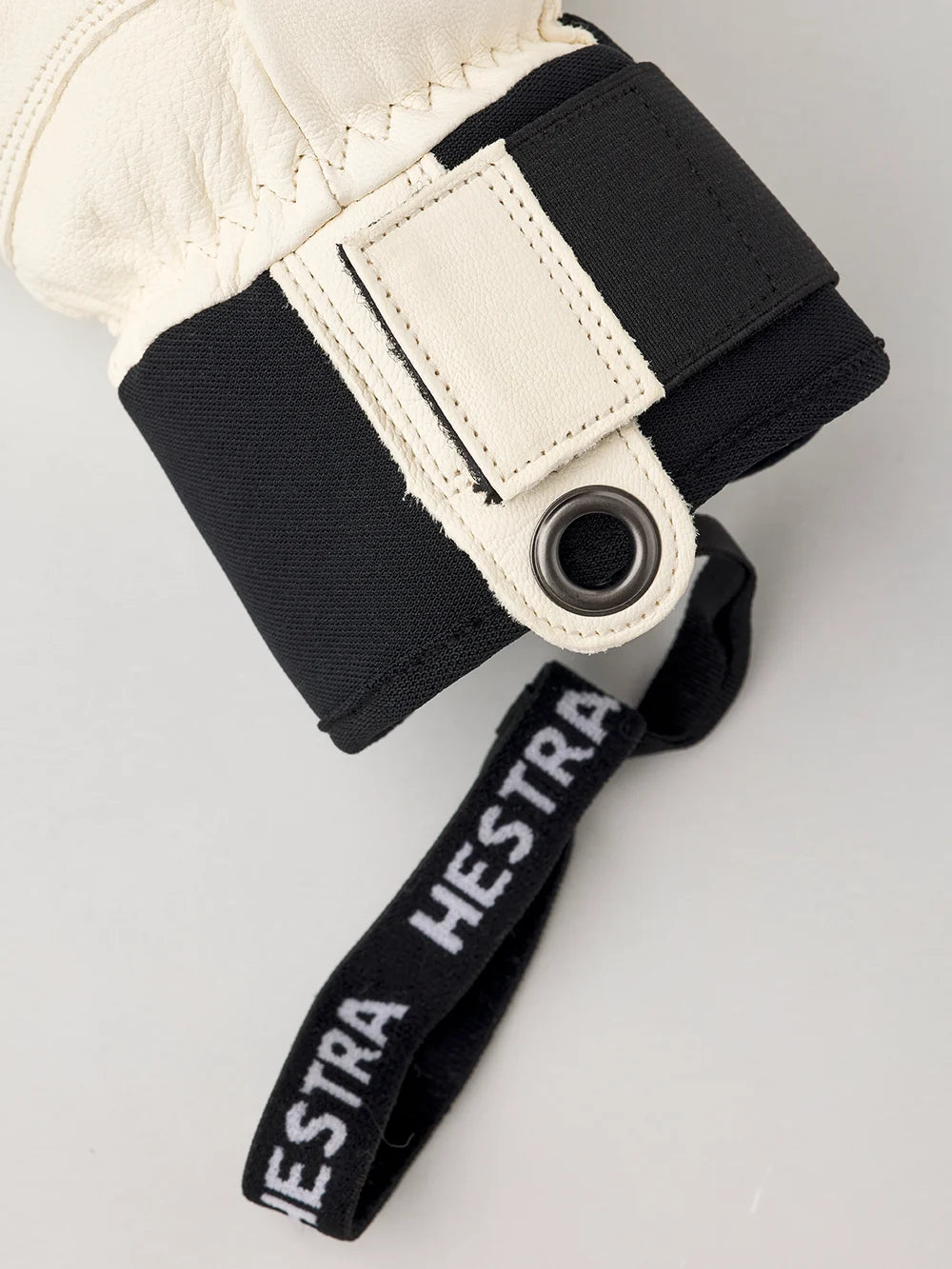 Hestra Fall Line Mitt in Almond White cowhide leather with G-Loft insulation, removable lining and short neoprene cuff.