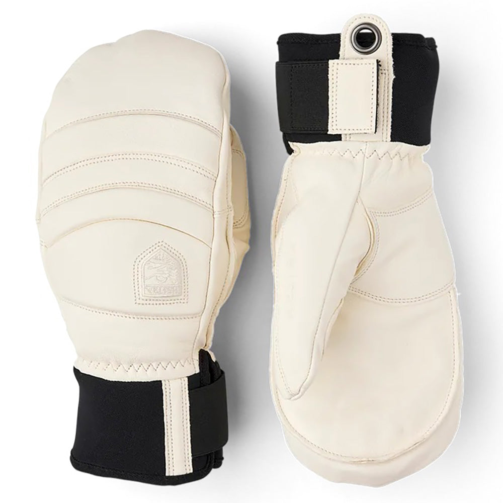 Hestra Fall Line Mitt in Almond White cowhide leather with G-Loft insulation, removable lining and short neoprene cuff.