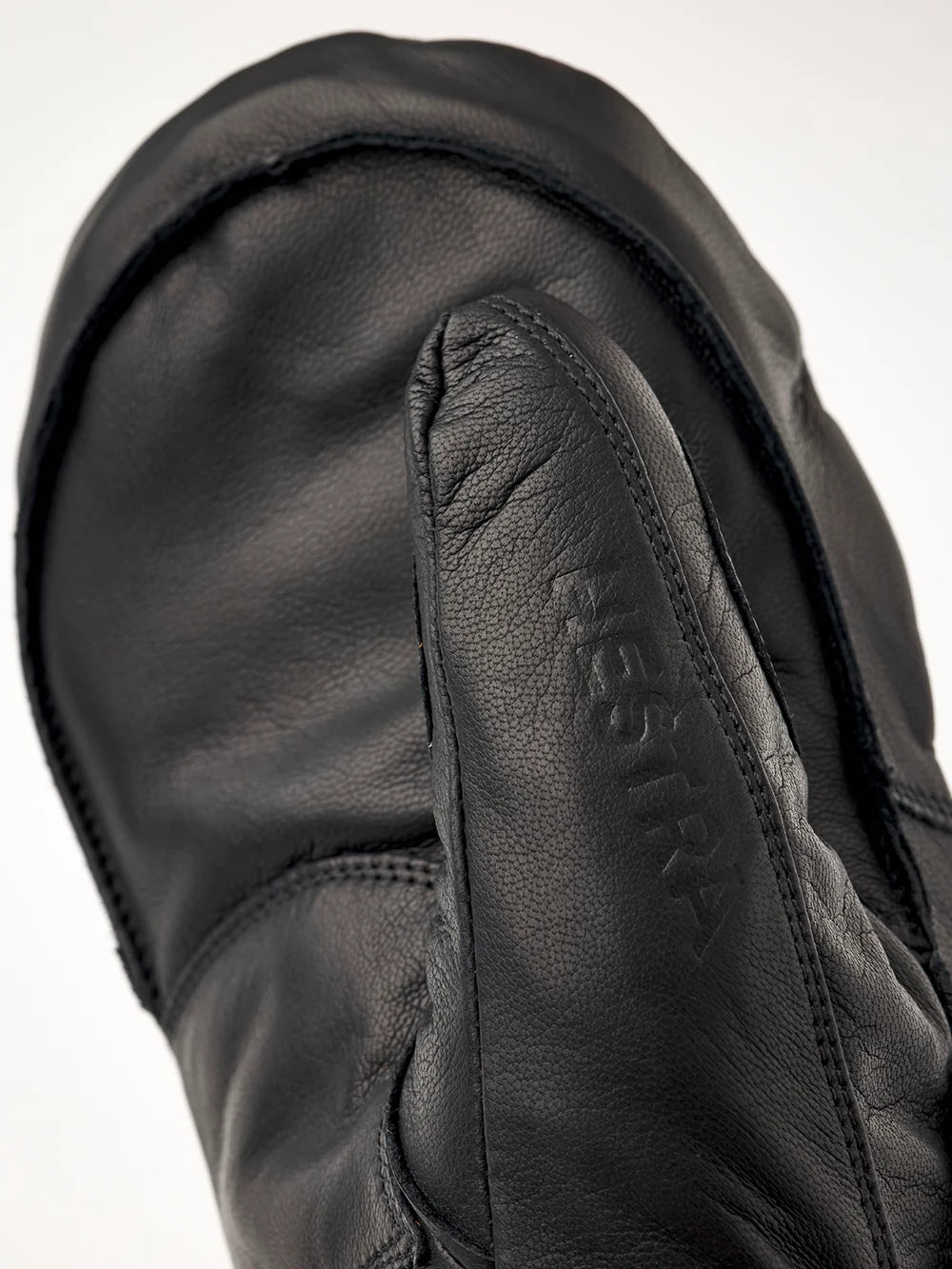 Hestra Fall Line Mitt in Black cowhide leather with G-Loft insulation, removable lining and short neoprene cuff.