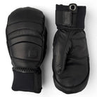 Hestra Fall Line Mitt in Black cowhide leather with G-Loft insulation, removable lining and short neoprene cuff.