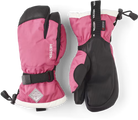 A pair of pink Hestra Jr Gauntlet CZone 3 Finger Gloves that are designed to keep your child's hands warm and dry in harsh winter conditions.