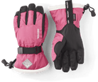 A pair of pink Hestra Jr Gauntlet CZone Gloves that are designed to keep your child's hands warm and dry in harsh winter conditions.