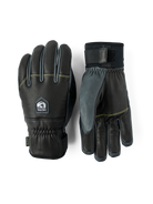 A pair of black Hestra Omni Trigger Gloves that are made from premium leather and feature a trigger loop for Leki Ski Poles.