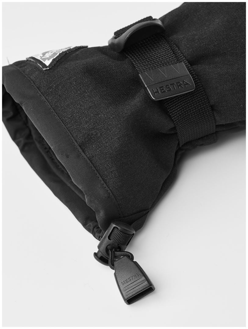 Hestra Powder Gauntlet Five Finger ski glove with goat leather palm, Fiberfil insulation, removable microfleece liner and long gauntlet cuff.
