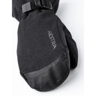 Hestra Powder Gauntlet Mitt in Black with goat leather, Fiberfill insulation, removable microfleece liner and long protective cuff.