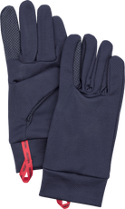 Hestra Touch Point Dry Wool Glove Liners in Navy with wool-blend fabric and touchscreen-compatible thumb and index finger.