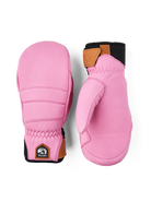 A pair of pink Hestra Women's Fall Line premium leather mittens.