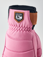 A pair of pink Hestra Women's Fall Line premium leather mittens.