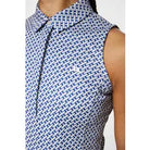 J.Lindeberg Women's Dena Print sleeveless golf polo with breathable stretch performance fabric and modern printed design for golf wear