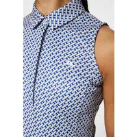 J.Lindeberg Women's Dena Print sleeveless golf polo with breathable stretch performance fabric and modern printed design for golf wear