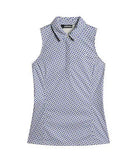 J.Lindeberg Women's Dena Print sleeveless golf polo with breathable stretch performance fabric and modern printed design for golf wear