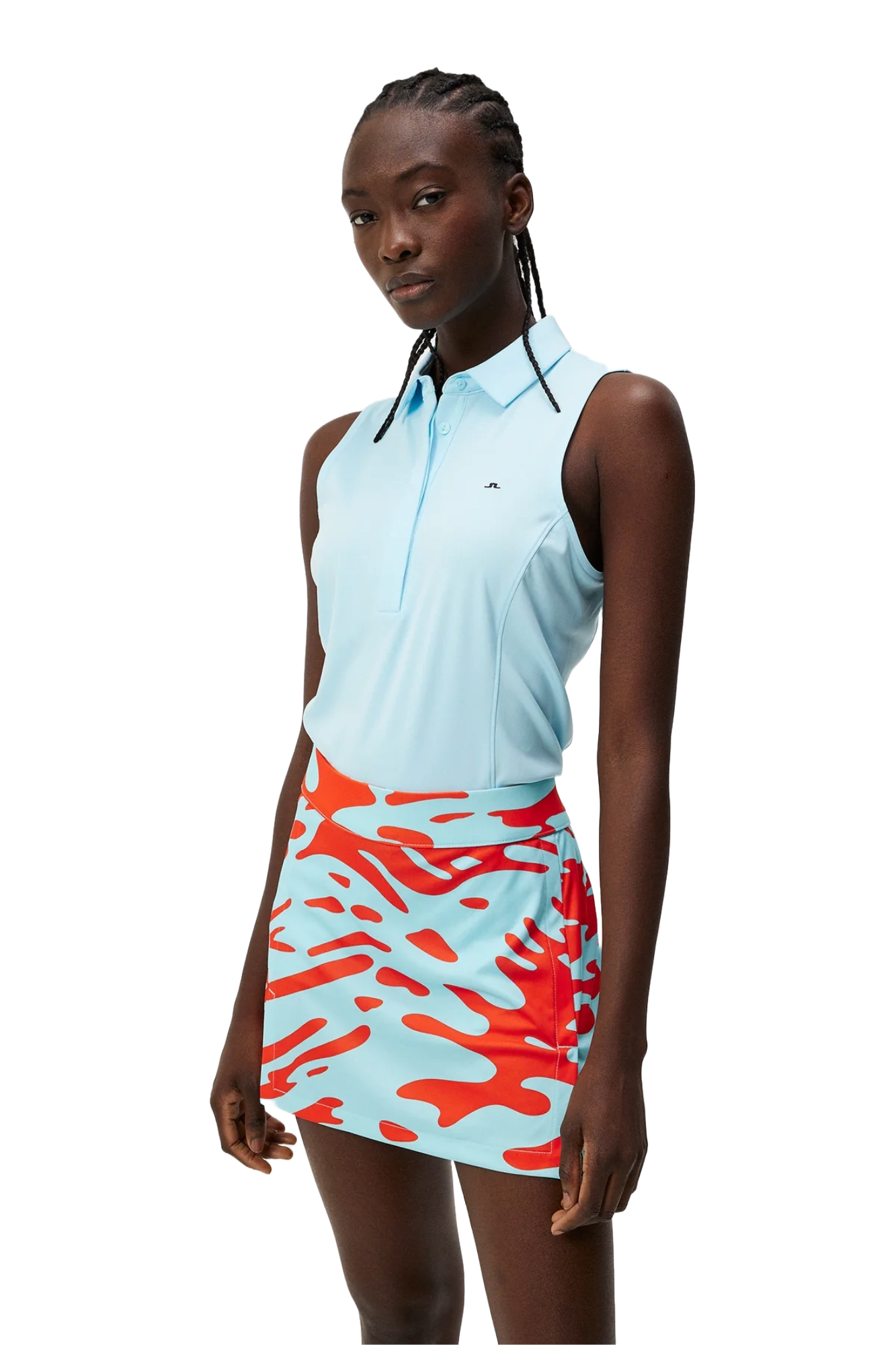 J.Lindeberg Women's Dena sleeveless golf polo with breathable stretch performance fabric and athletic fit for golf and active wear