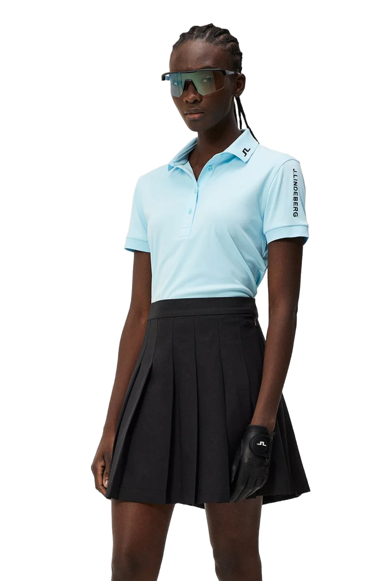 J.Lindeberg Women's Tour Tech golf polo with breathable four-way stretch performance fabric and athletic fit for golf wear