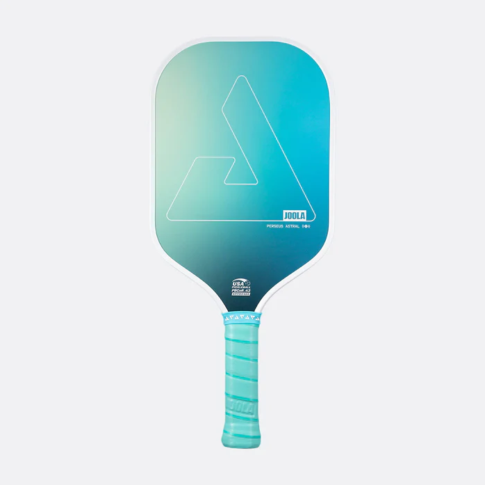 A seaside green JOOLA Astral pickleball paddle with a gradient design.
