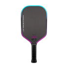 A Joola Perseus 3S Dual 16mm pickleball paddle with a black paddle face, a vibrant cyan-to-purple gradient border, and a black wrapped handle.