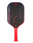 A Joola Perseus Heat Vision pickleball paddle with a black face, red and blue accents, and a red wrapped handle.