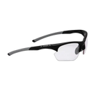 A pair of black Joola RJX Boost Eyewear featuring clear lenses that is designed to be worn when playing pickleball.