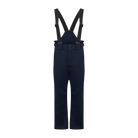 A pair of navy blue Kjus Boy's Vector ski pants for kids with adjustable suspenders, designed for winter comfort.