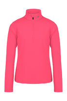 A pink Kjus Girl's Alexis 1/2 Zip Turtleneck sweater intended to be worn under a ski jacket.