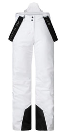A pair of white Kjus Girl's Silica Ski Pants that include a 20K waterproof and 20K breathable membrane, premium 4-way stretch fabric, and offer a sleek, slim silhouette.