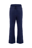 Front view of Atlanta Blue Kjus Jr Girls’ Whiteout Pants featuring 2-layer waterproof fabric, Fast Thermo Core insulation, water-repellent zippers, reinforced scuff guards, and the KJUS-GROW leg extension system.