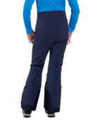 Rear view of Atlanta Blue Kjus Jr Girls’ Whiteout Pants featuring 2-layer waterproof fabric, Fast Thermo Core insulation, water-repellent zippers, reinforced scuff guards, and the KJUS-GROW leg extension system.