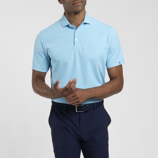 KJUS Men's Cool Point Short Sleeve Golf Polo featuring lightweight breathable performance fabric, moisture-wicking technology, four-way stretch, and athletic styling.