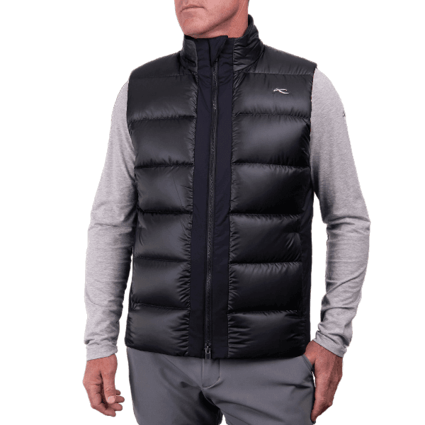 KJUS Men's FRX Blackcomb Vest featuring lightweight synthetic insulation, stretch performance fabric, zippered pockets, and an athletic fit for skiing and winter wear.