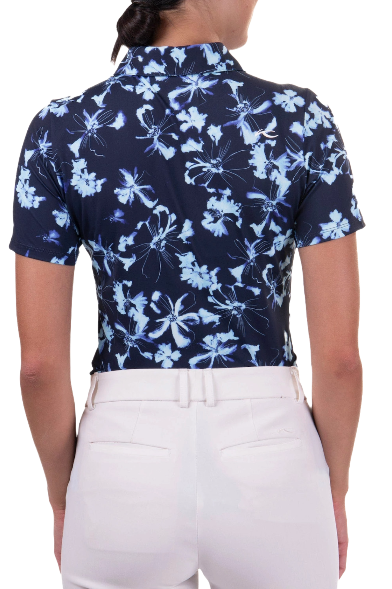 KJUS Women's Enya printed golf polo with breathable four-way stretch performance fabric and modern print design for golf wear