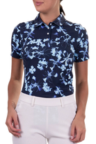 KJUS Women's Enya printed golf polo with breathable four-way stretch performance fabric and modern print design for golf wear