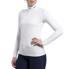 KJUS Women's Feel 1/2 Zip T-Neck featuring four-way stretch fabric, brushed interior, moisture-wicking performance, and a women's-specific athletic fit.