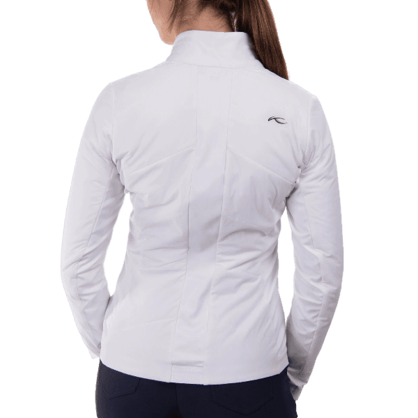 KJUS Women's Radiation Jacket featuring lightweight synthetic insulation, stretch performance fabric, zippered pockets, and a women's-specific fit for skiing and winter wear.