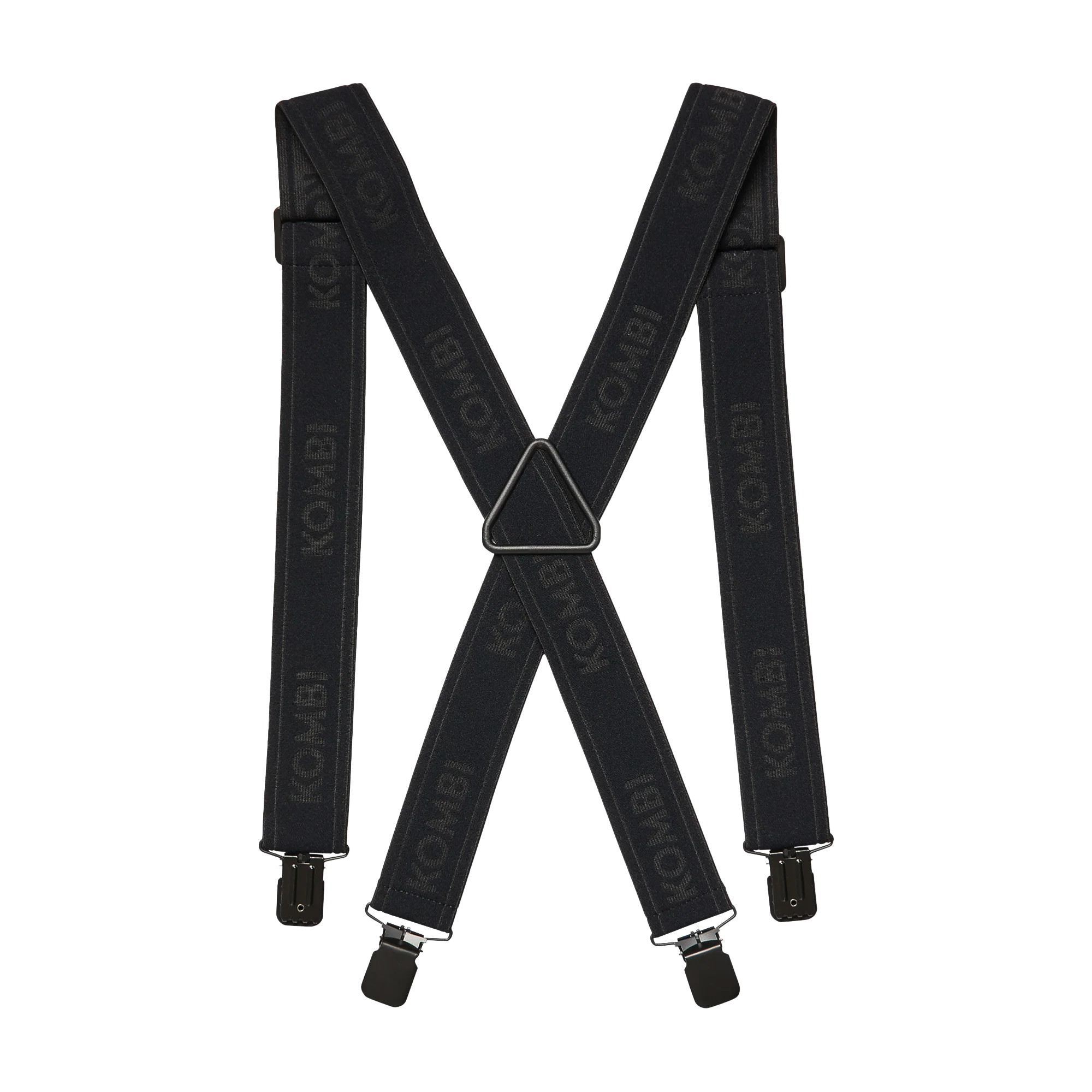 Kombi Wide Suspenders featuring wide adjustable elastic straps, durable metal clips, and secure support for ski pants and winter outerwear.