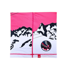 Rear view of the Krimson Klover Gondola Neck Gaiter featuring a four-way stretch recycled polyester blend, brushed fleece interior lining, seamless finish, and custom alpine graphic print.