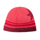Front-view photo of an azalea Krimson Klover Lumi Beanie featuring a fine-gauge technical knit, interior fleece earband lining, folded cuff, and faux-fur pom topper.