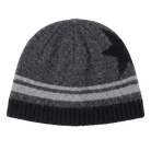 Front-view photo of a charcoal heather Krimson Klover Lumi Beanie featuring a fine-gauge technical knit, interior fleece earband lining, folded cuff, and faux-fur pom topper.