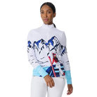 Front view of the Krimson Klover Women’s Apres Anyone Sweater featuring a mid-weight ECOVERO™ viscose blend knit, classic crew neck design, graphic front motif, and ribbed trim on the collar, cuffs, and hem.