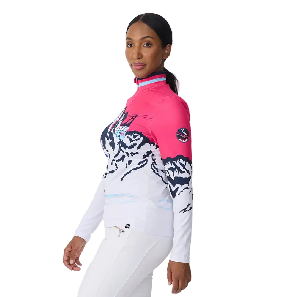 Side view of the Krimson Klover Women’s Gondola Sweater featuring a mid-weight ECOVERO™ viscose blend knit, crew neck, custom jacquard graphic print, and ribbed collar, cuffs, and hem.