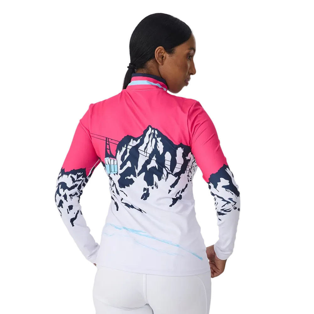 Rear view of the Krimson Klover Women’s Gondola Sweater featuring a mid-weight ECOVERO™ viscose blend knit, crew neck, custom jacquard graphic print, and ribbed collar, cuffs, and hem.