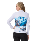 Rear view of the Krimson Klover Women’s Snow Hounds Sweater featuring a mid-weight ECOVERO™ viscose blend knit, crew neck, custom dog graphic print, and ribbed collar, cuffs, and hem.