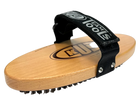 Kuu Oval Horsehair Brush showing a curved wooden block base set with fine natural hair bristles and an adjustable fabric hand strap across the top surface.