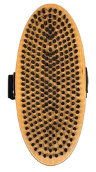 Kuu Oval Horsehair Brush showing a curved wooden block base set with fine natural hair bristles and an adjustable fabric hand strap across the top surface.